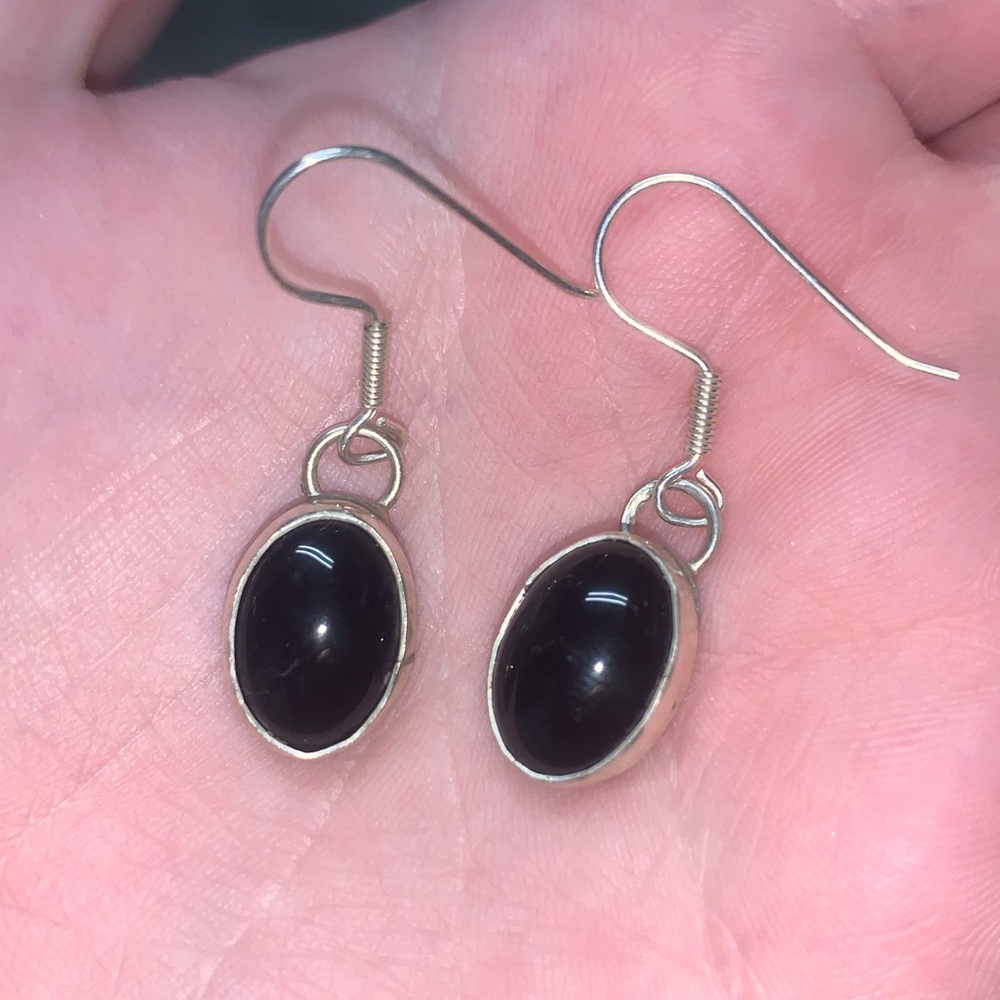 Elegant Black Oval Earrings - hand made